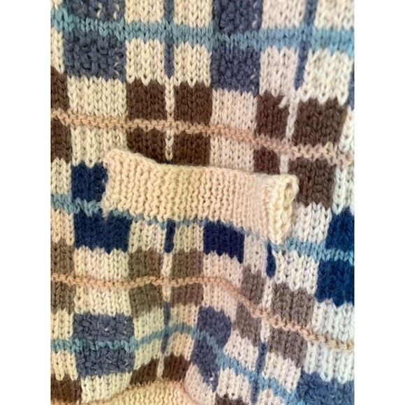 Vintage Cardigan Sweater Vest Women's Small/Medium Wool Hand Knit Blue Cream - Picture 4 of 6